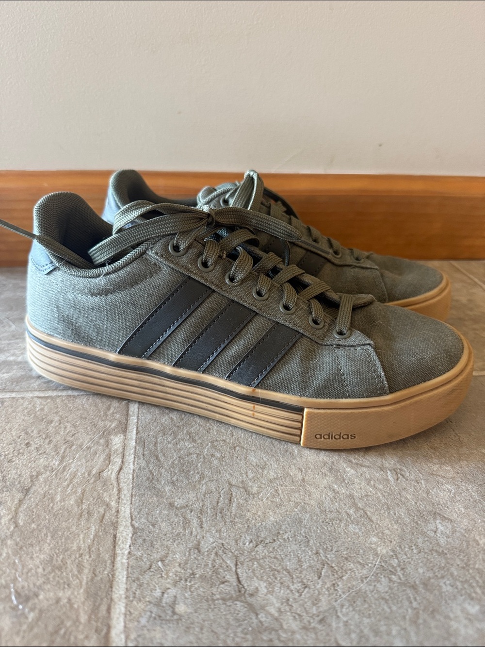 BRAND NEW- Adidas Daily 4.0 Olive Canvas Low-Profile Sneakers with Gum Sole